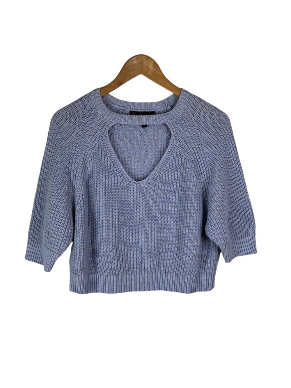 Derek Heart Sweater Small Cut Out Crewneck Cropped Pullover Cotton Blend